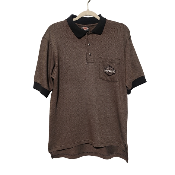 HARLEY-DAVIDSON Polo Shirt Mens Medium Brown Black Logo Biker Casual Retro Dad - Picture 2 of 11